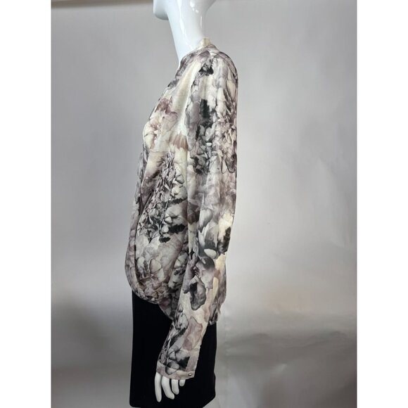 H&M Floral Blouse Wrap Style Draped Front Long Sleeve Polyester Womens L - Picture 11 of 16